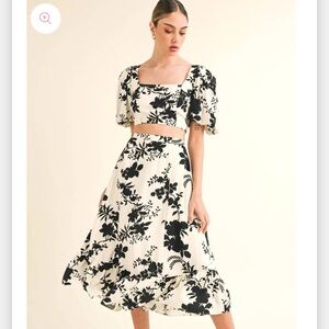Tasha Black and White Floral Skirt Set